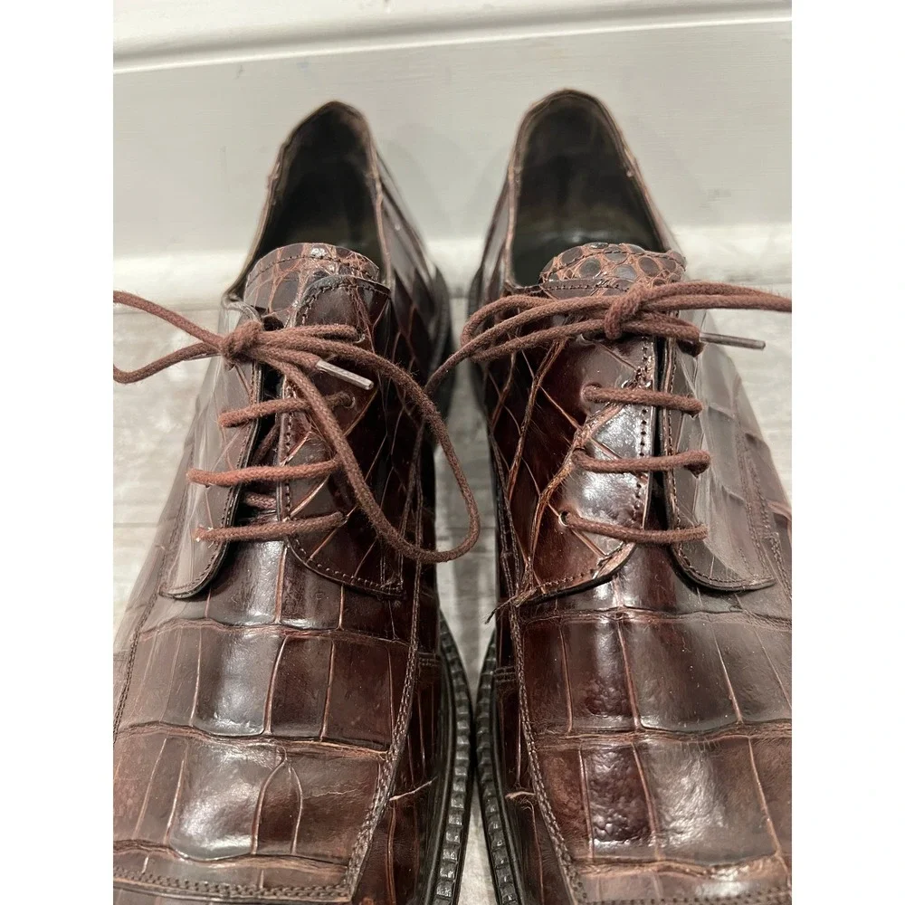 Bottino Mens Brown Genuine Alligator Leather Oxfords SZ 10 Made in Spain Luxury